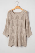 Parchment Hollow Out Knit 7/8 Sleeve Casual Sweater