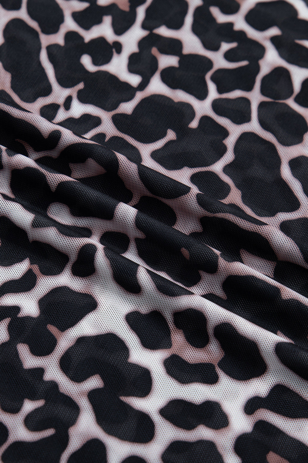 Khaki Leopard Print Sheer Mesh Short Sleeve Top