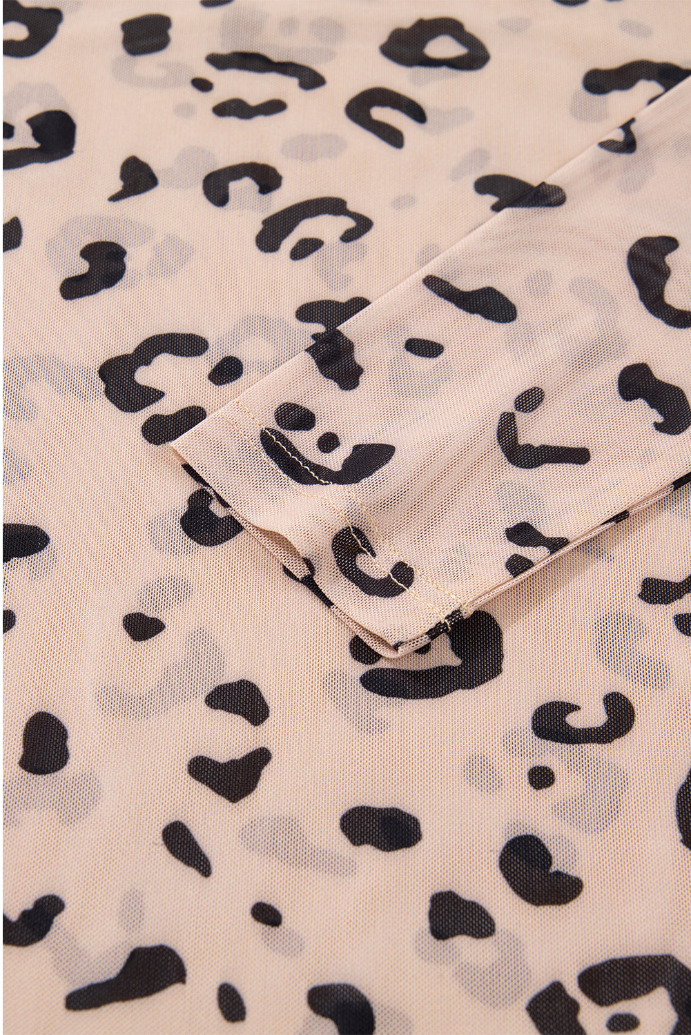 Khaki Mock Neck Sheer Mesh Leopard Long Sleeve Bodysuit