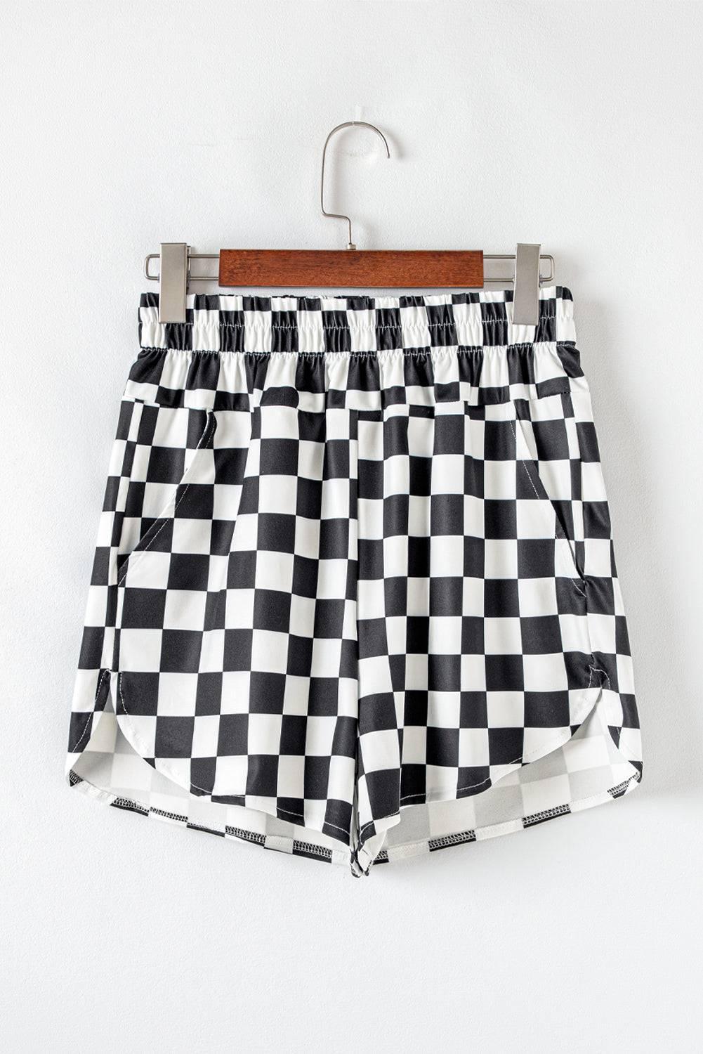 Rose Checkered Print High Waist Casual Shorts