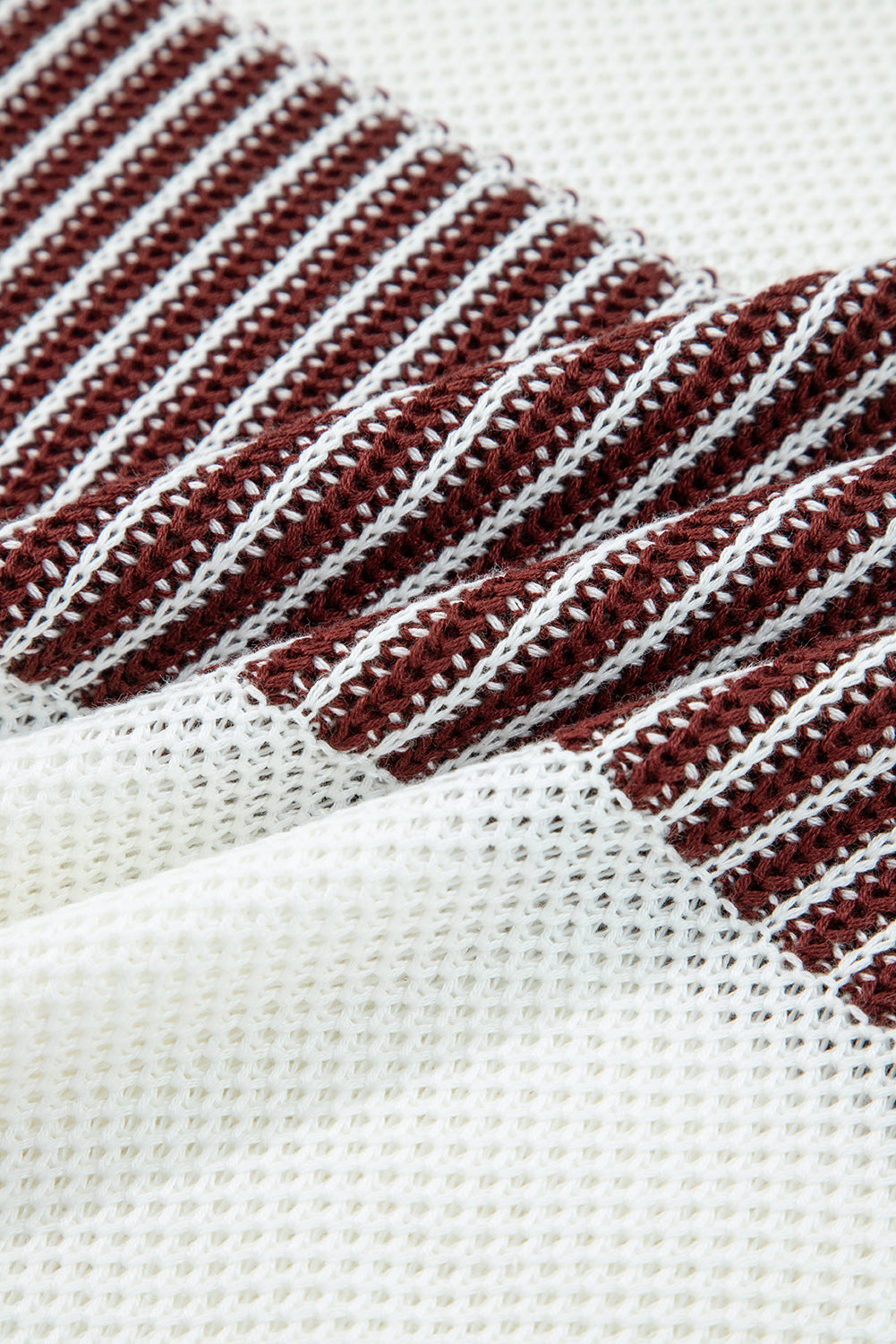 Brown Two Tone Striped Patchwork Drop Shoulder Loose Sweater