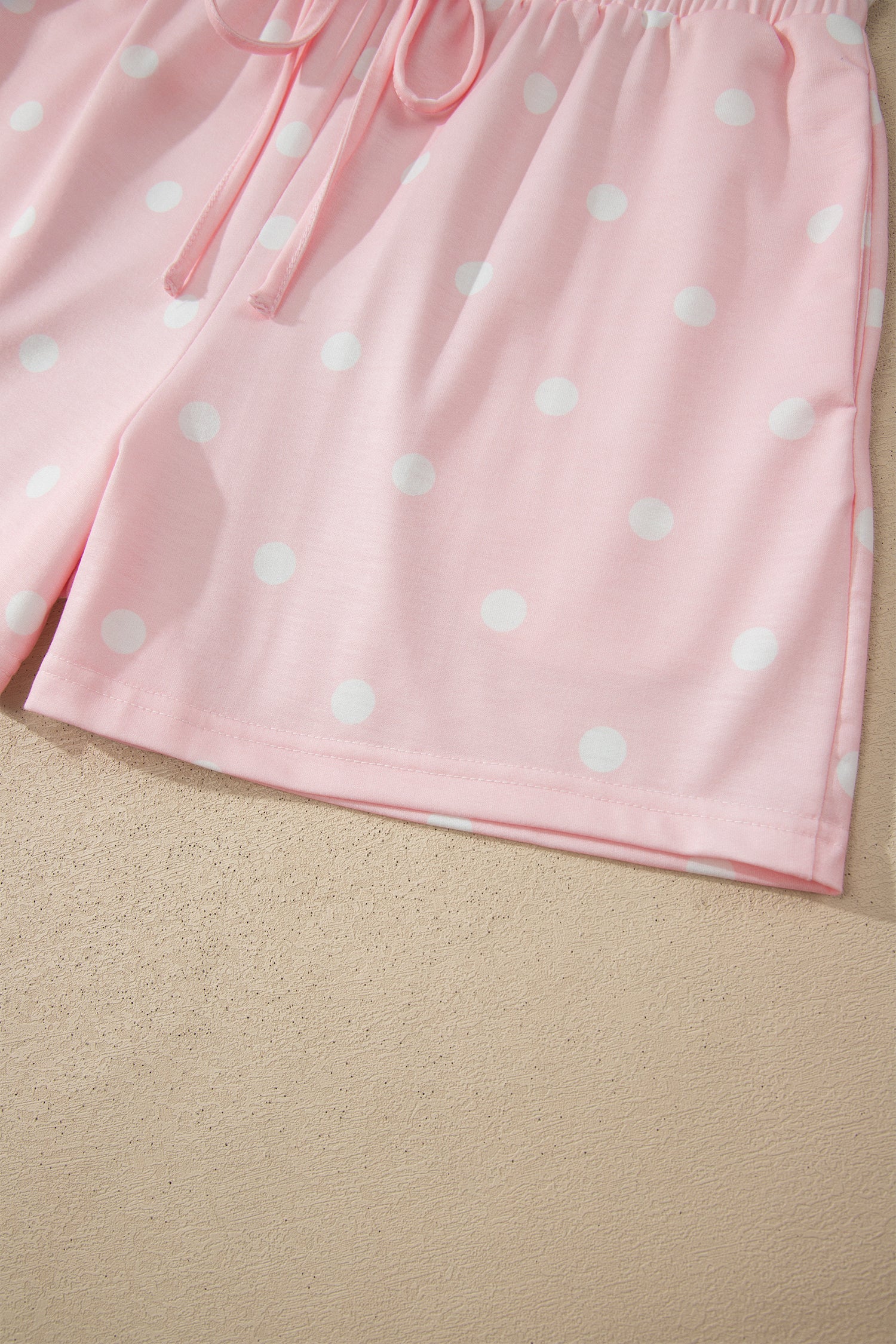 Pink Exposed Seam Detail Polka Dot Loose Tee Drawstring Shorts Set