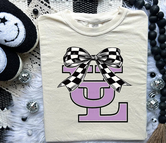 Custom Mascot Checkered Coquette Bow Completed TEE