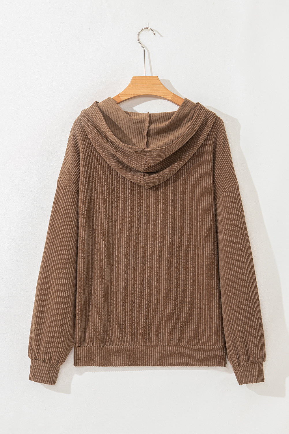 Coffee Twisted Rib Texture Solid Hoodie