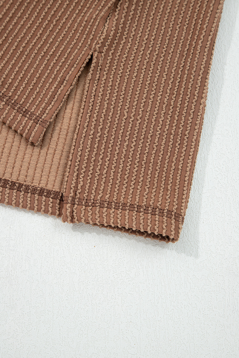 Dark Khaki Twist Ribbed Exposed Seam Detail Long Sleeve Loose Top