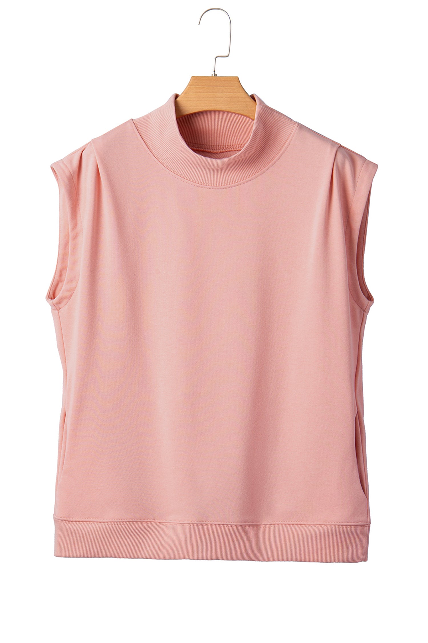 Pink Solid Color High Neck Cap Sleeve Loose Top