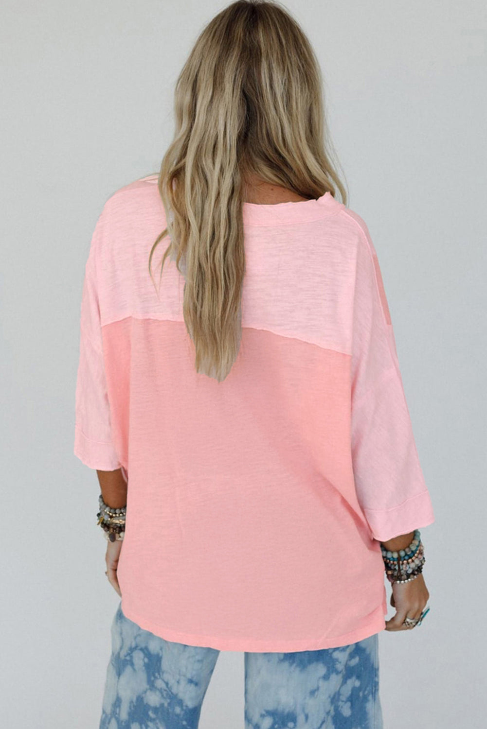 Green Flower Patched Exposed Seam Bracelet Sleeve Oversized T Shirt