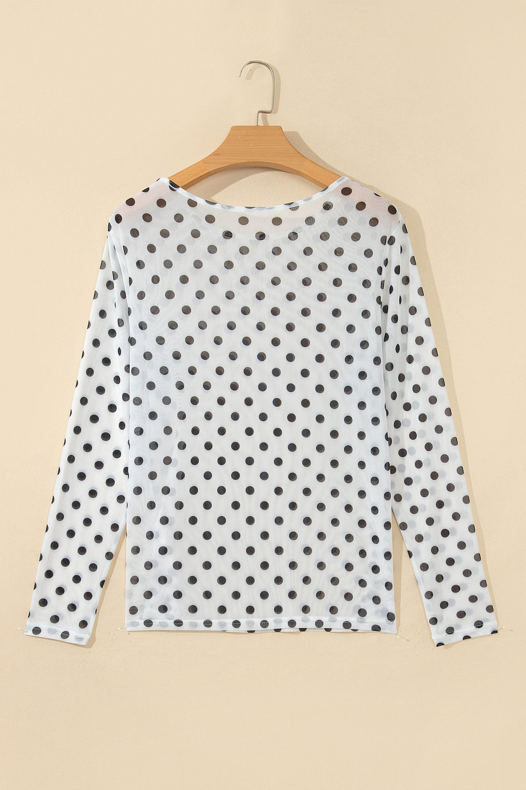 Black Polka Dot Sheer Mesh Long Sleeve Round Neck Shift Top