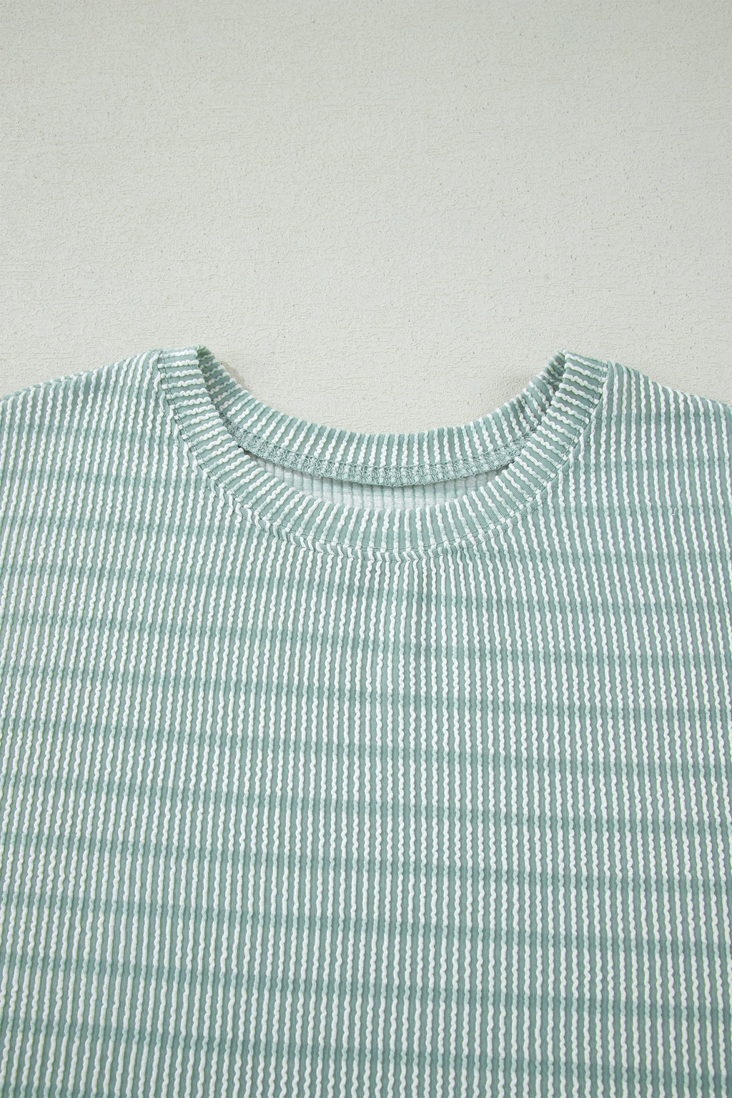 Rose Stripe Raised Rib Loose Tee Drawstring Elastic Waist 2pcs Short Set