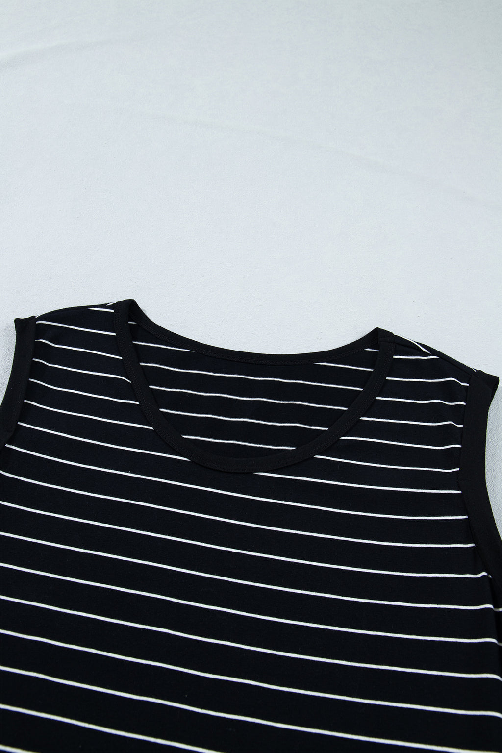Black Stripe Drawstring Tunic Tank Mini Dress with Pockets