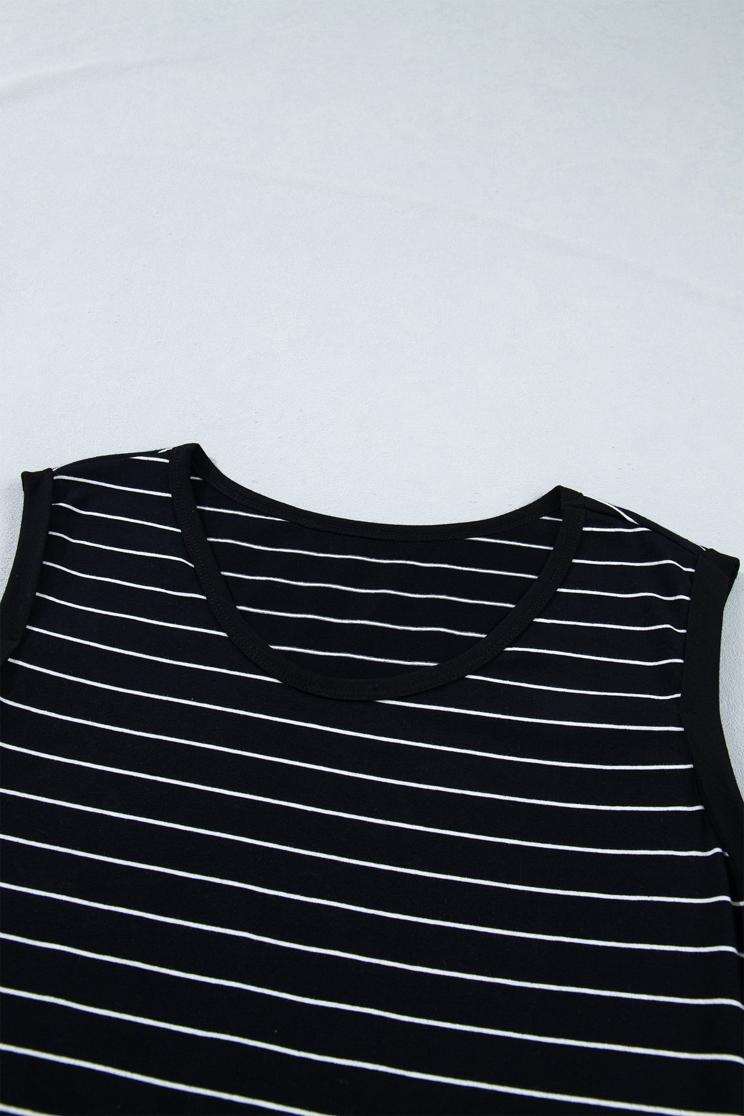 Black Stripe Drawstring Tunic Tank Mini Dress with Pockets