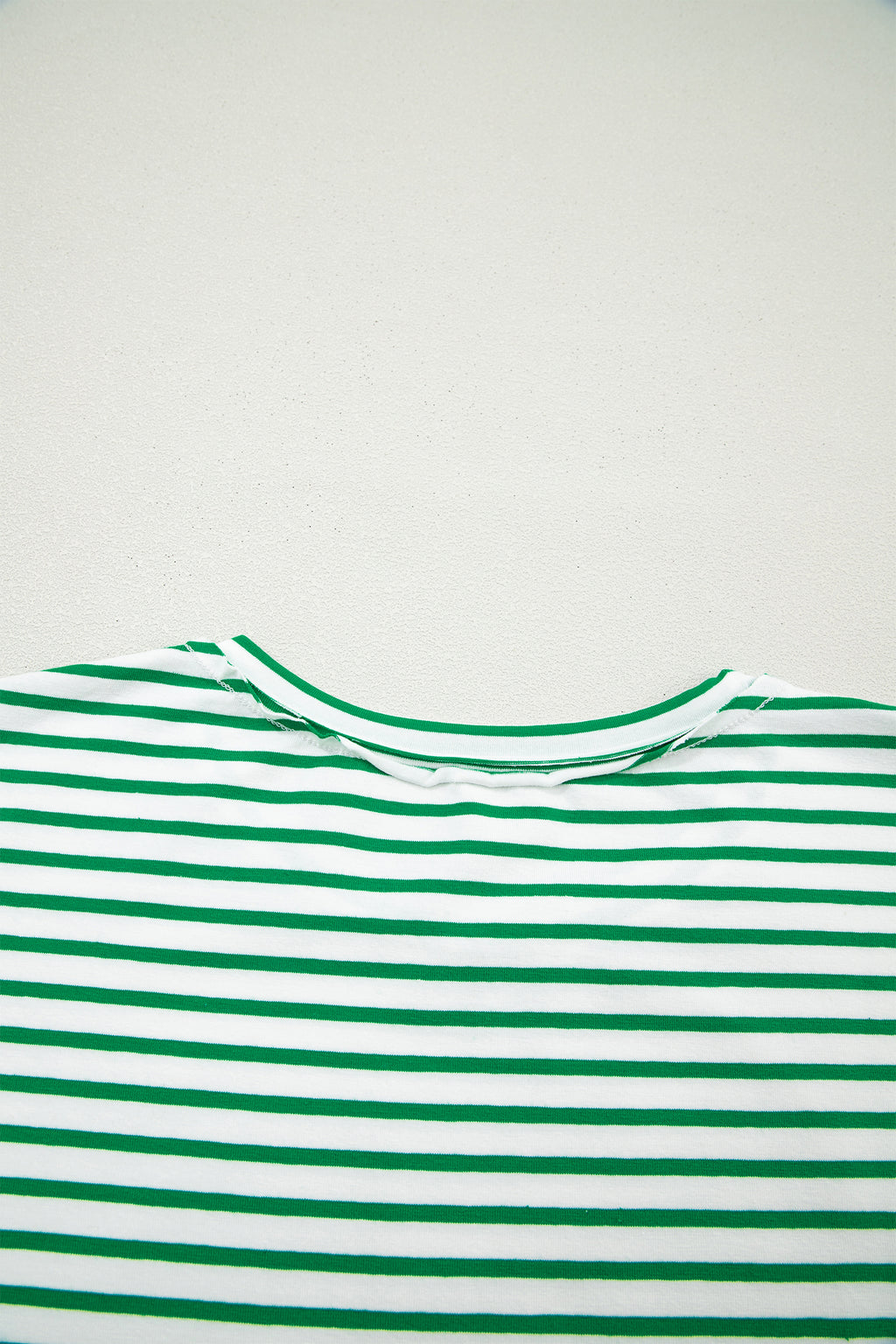 Green Stripe Floral Puff Sleeve Patchwork Round Neck Loose Top