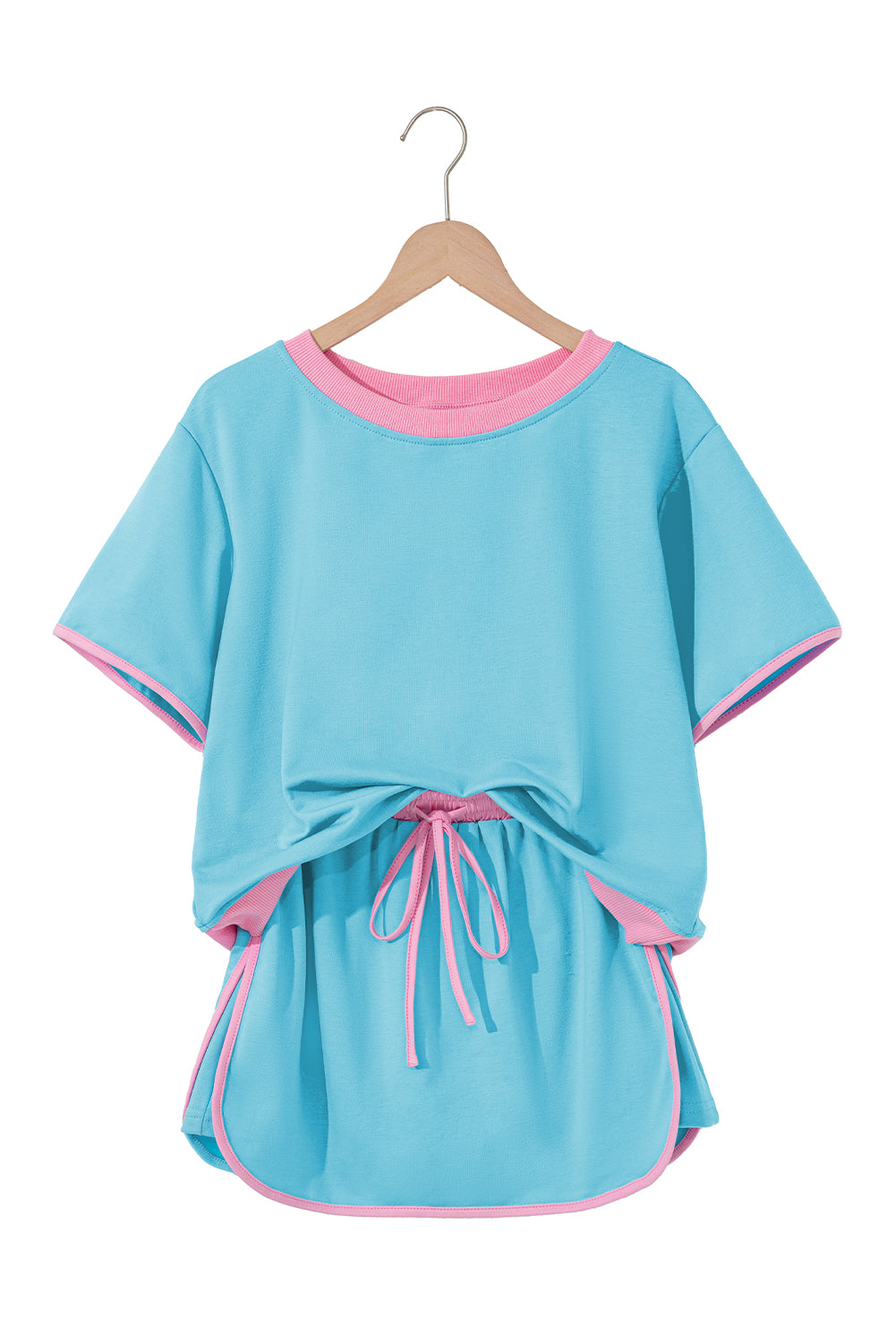 Evergreen Colorblock Edge Drop Shoulder T Shirt and Skirt 2Pcs Set