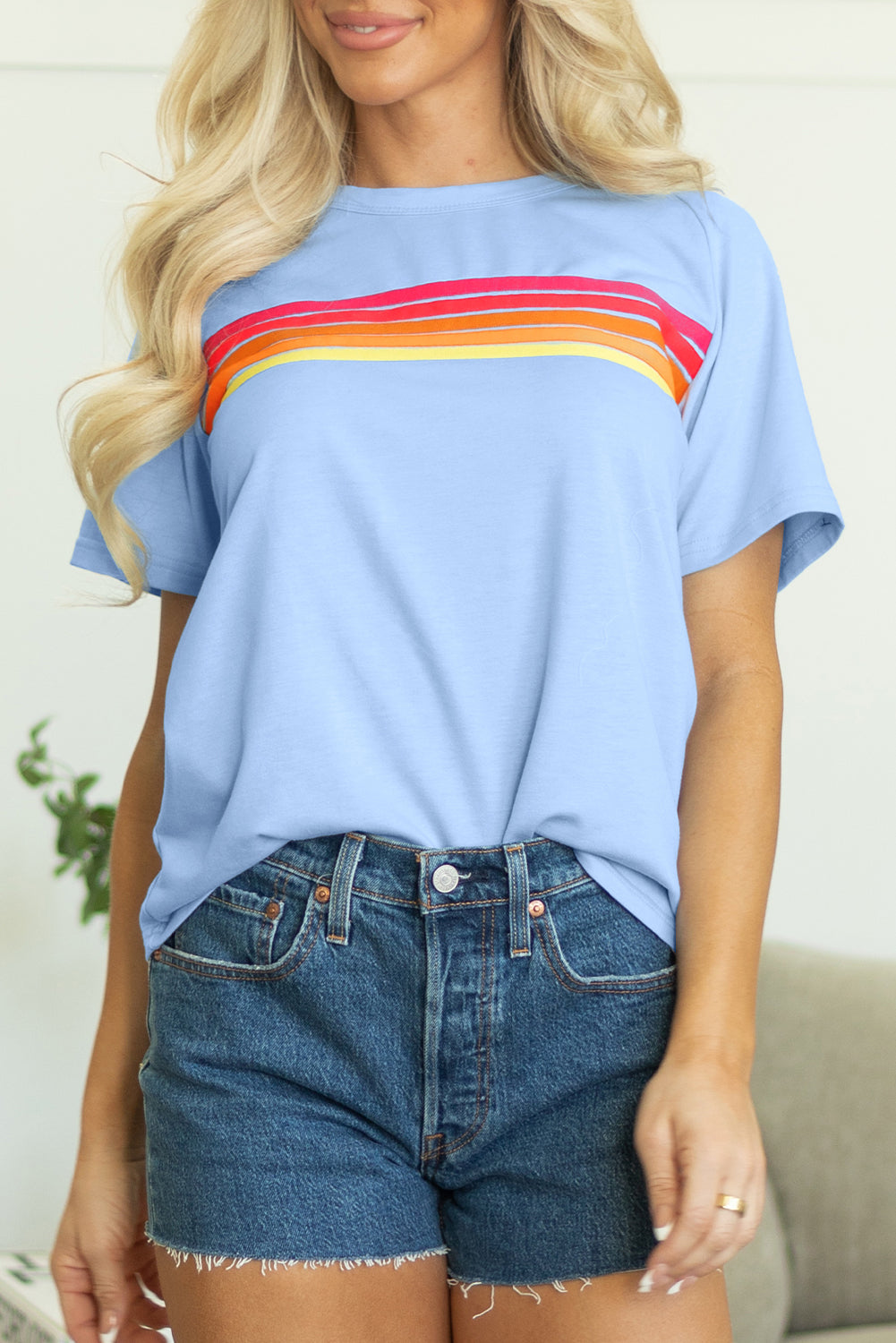 Black Striped Patch Front Casual Tee