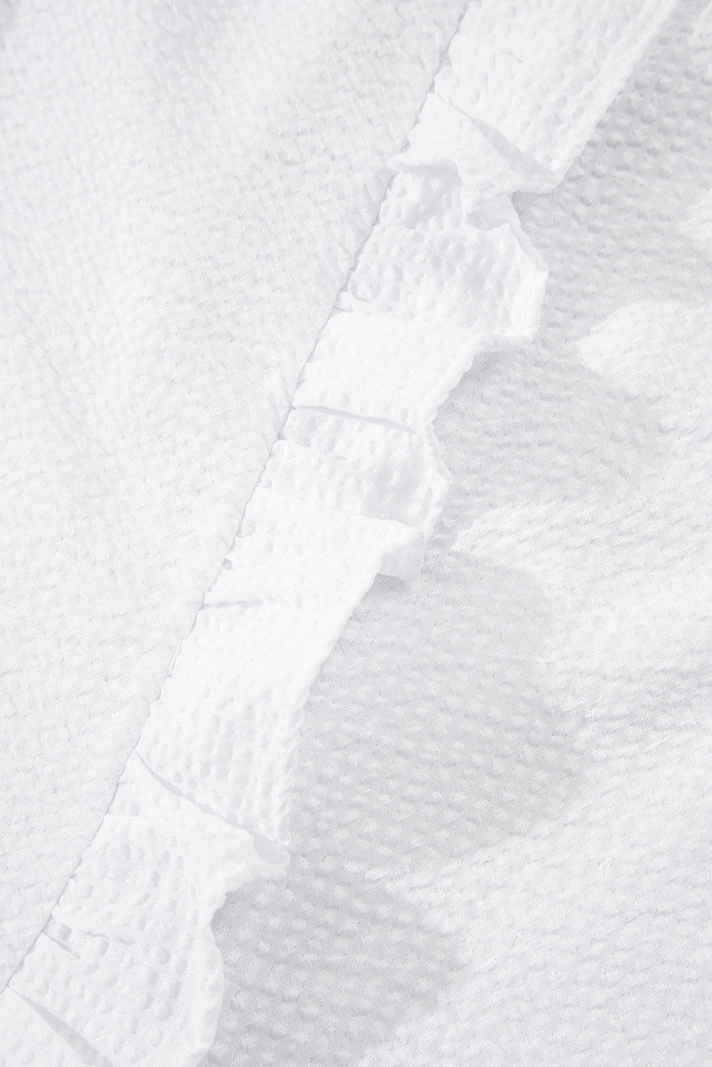 White Striped Ruffle Short Bubble Sleeve Shirt