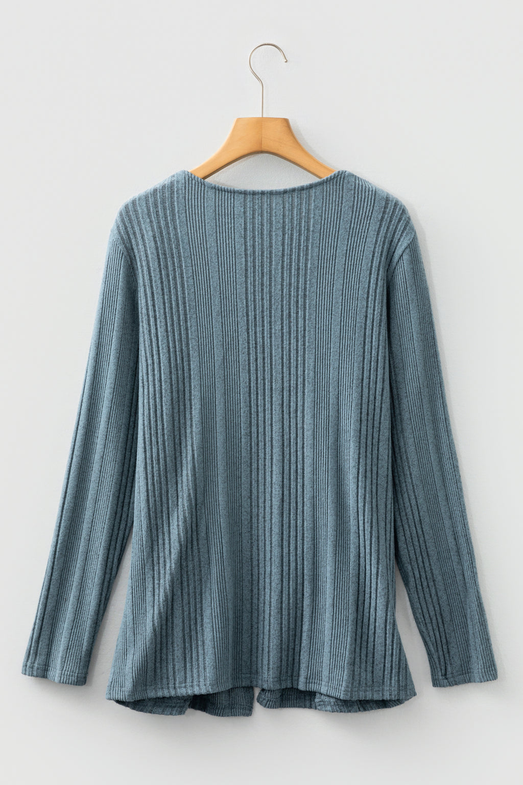 Black Ribbed Open Front Knitted Top with Pockets