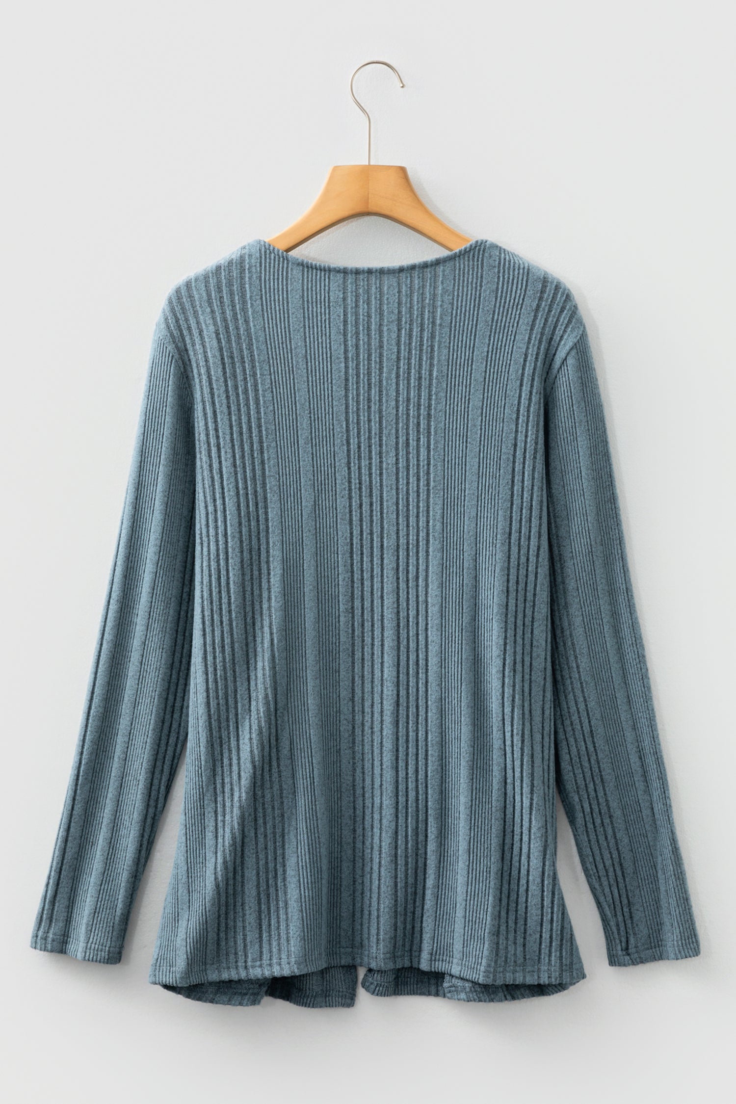 Black Ribbed Open Front Knitted Top with Pockets