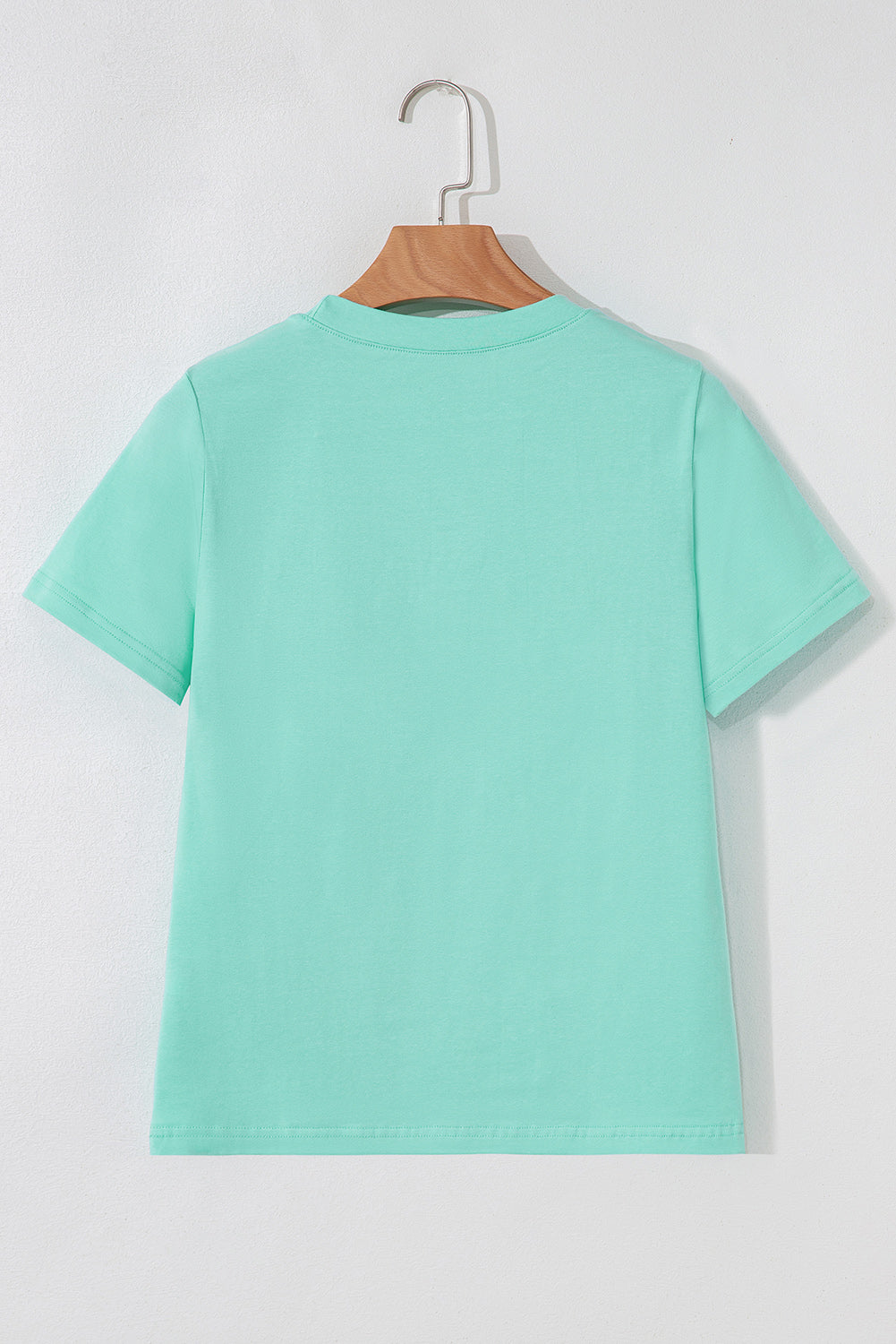 Mint Green Rhinestone Bow Embellished Round Neck Tee