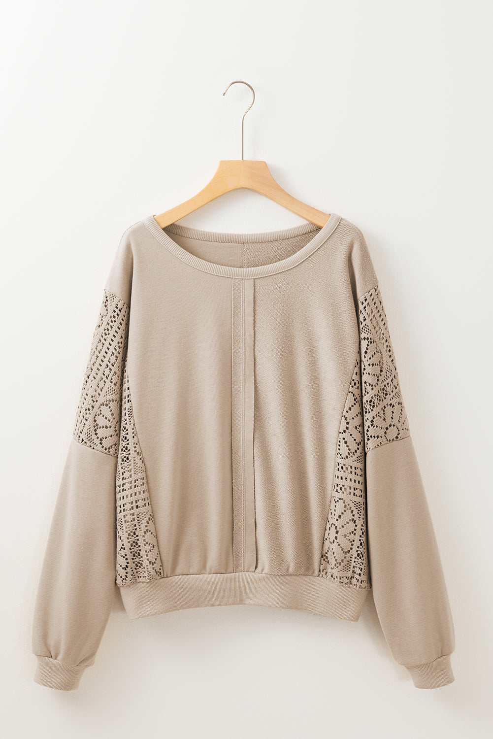 Orchid Petal Knit Crochet Exposed Seam Ribbed Trim Sweatshirt