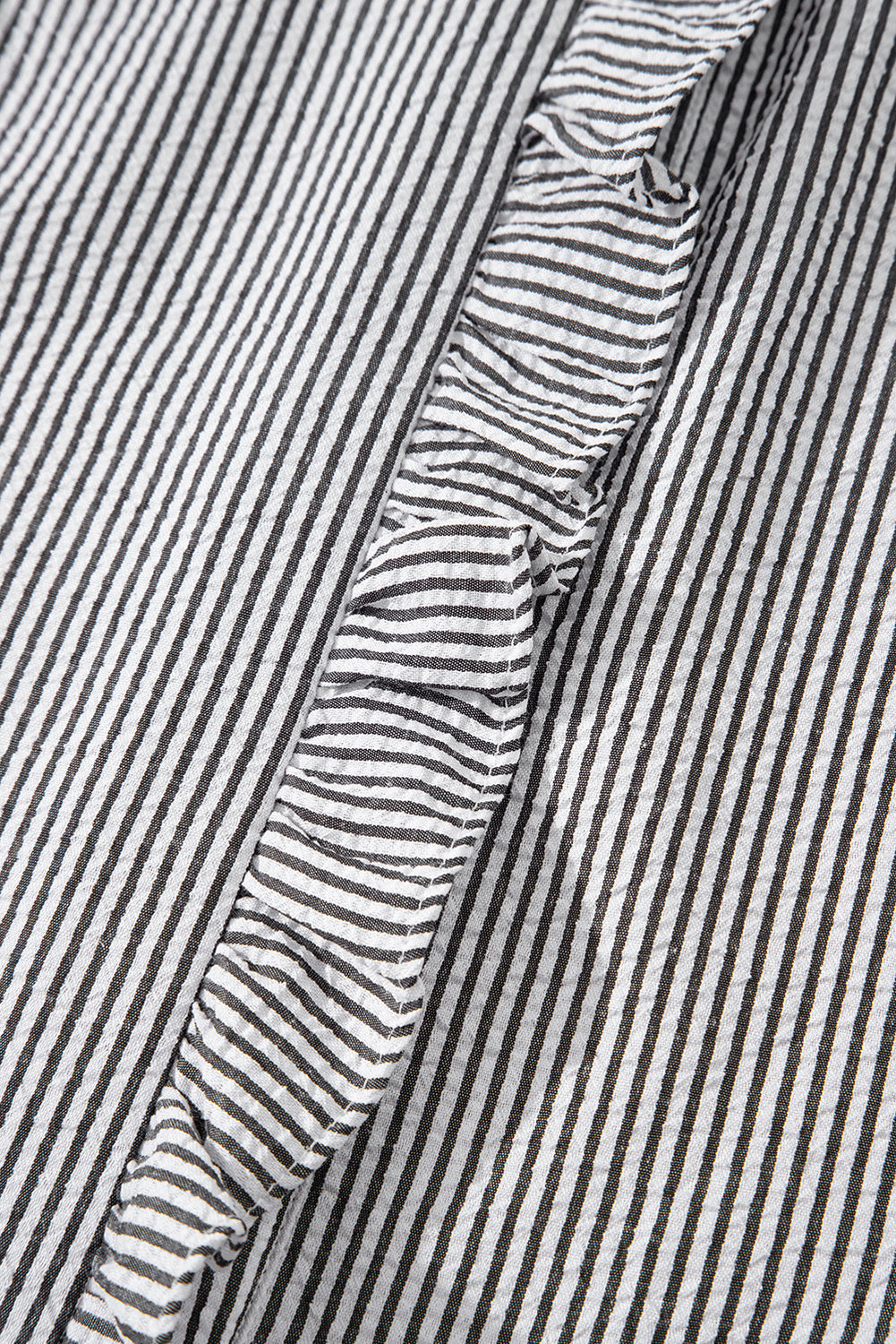 White Striped Ruffle Short Bubble Sleeve Shirt