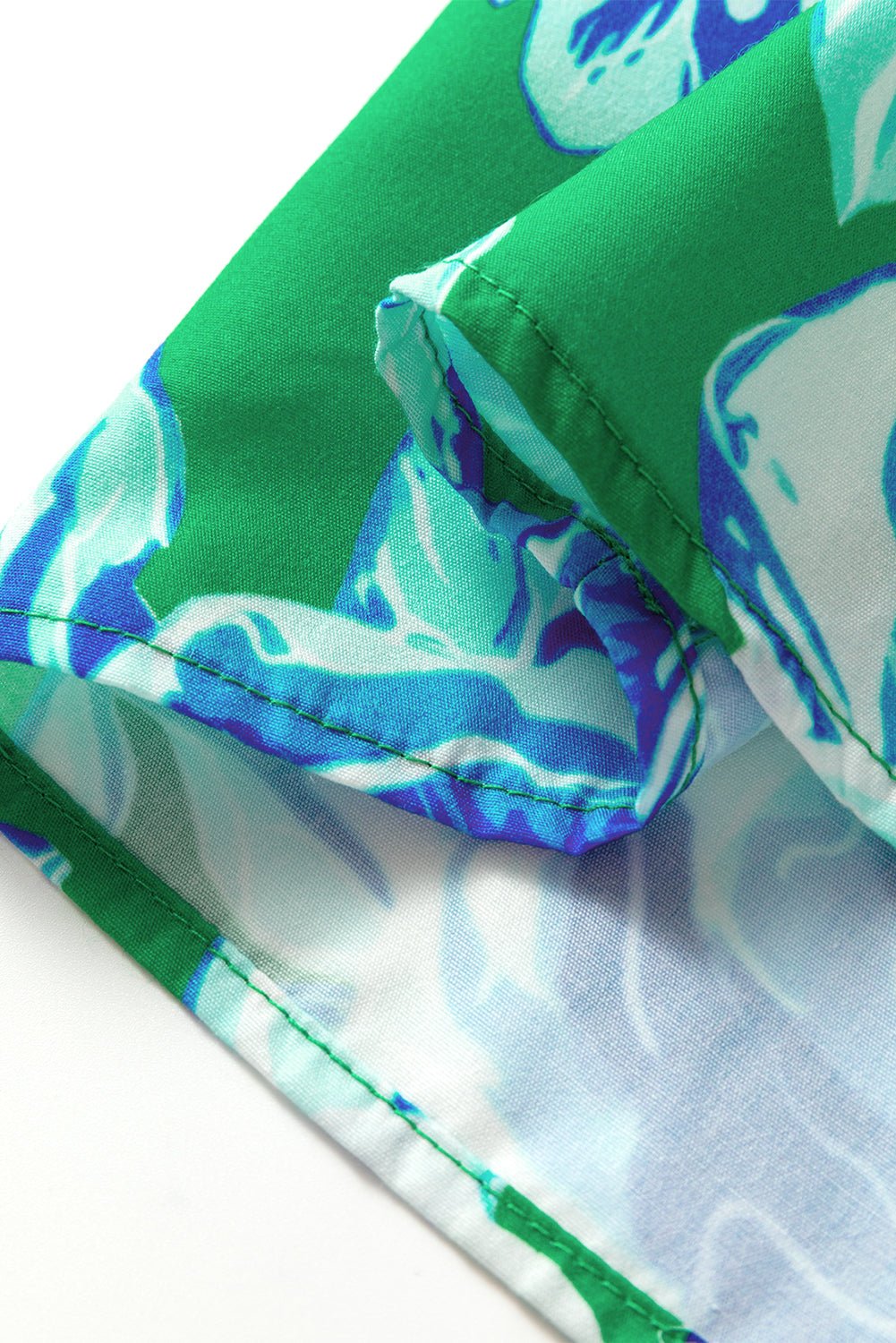 Bright Green Rose Floral Print Puff Short Sleeve Summer Blouse