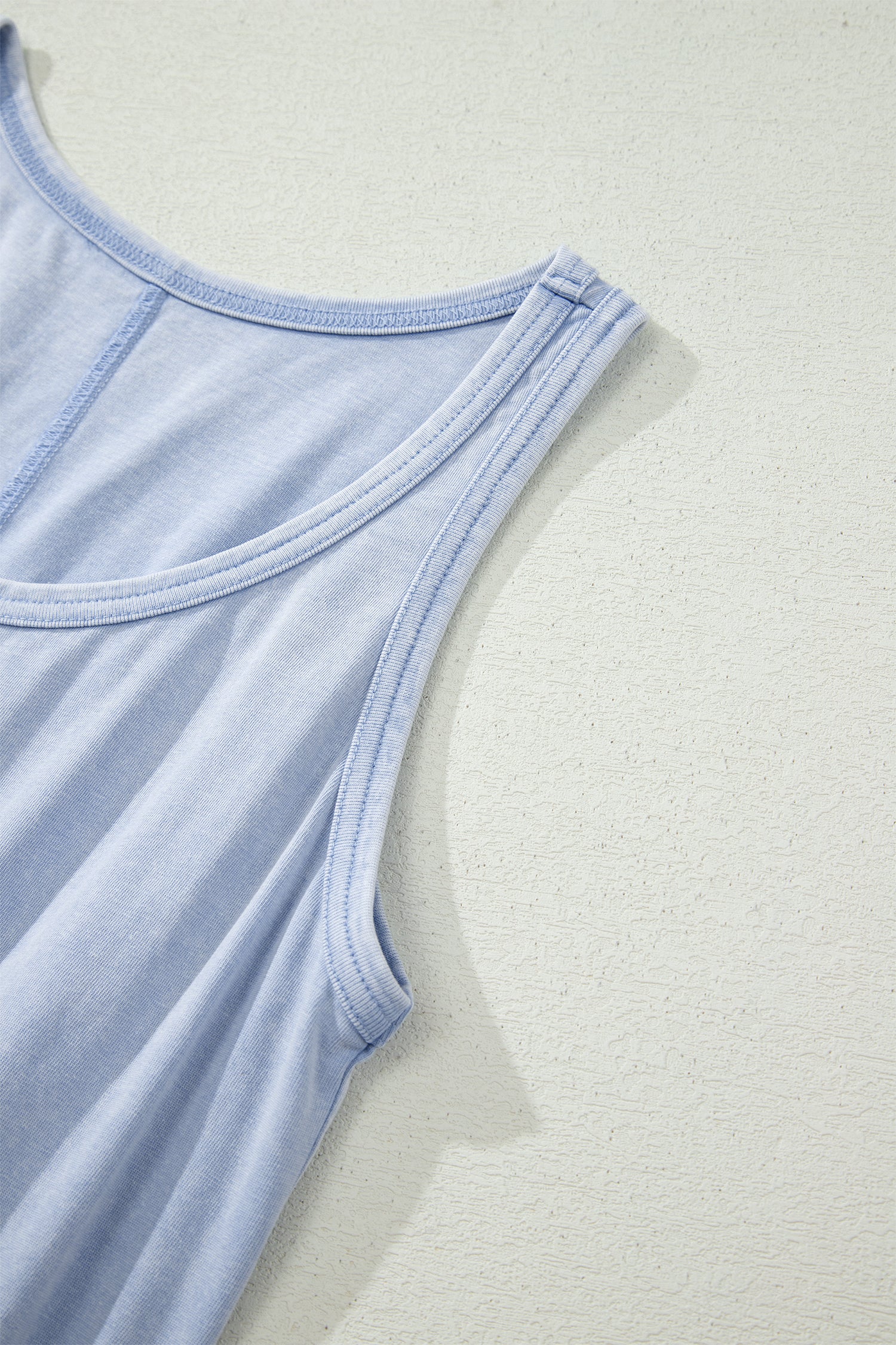 Smoke Gray Mineral Wash U Neck Elastic Waist Sleeveless Mini Dress