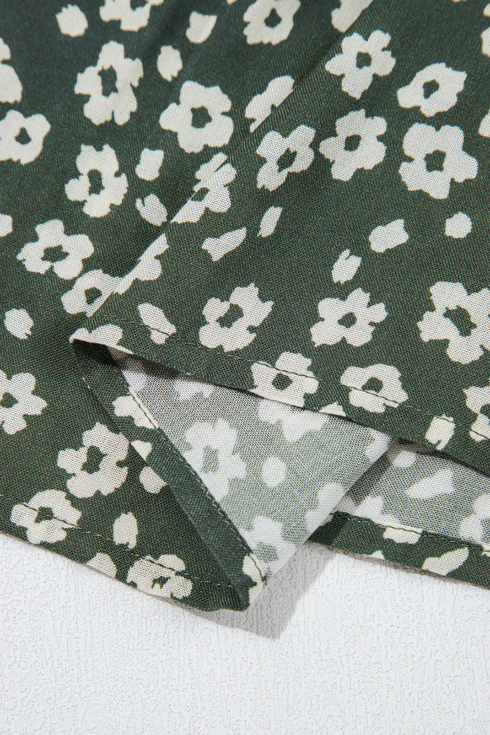 Green Boho Floral Print V Neck Tunic Sleeveless Dress