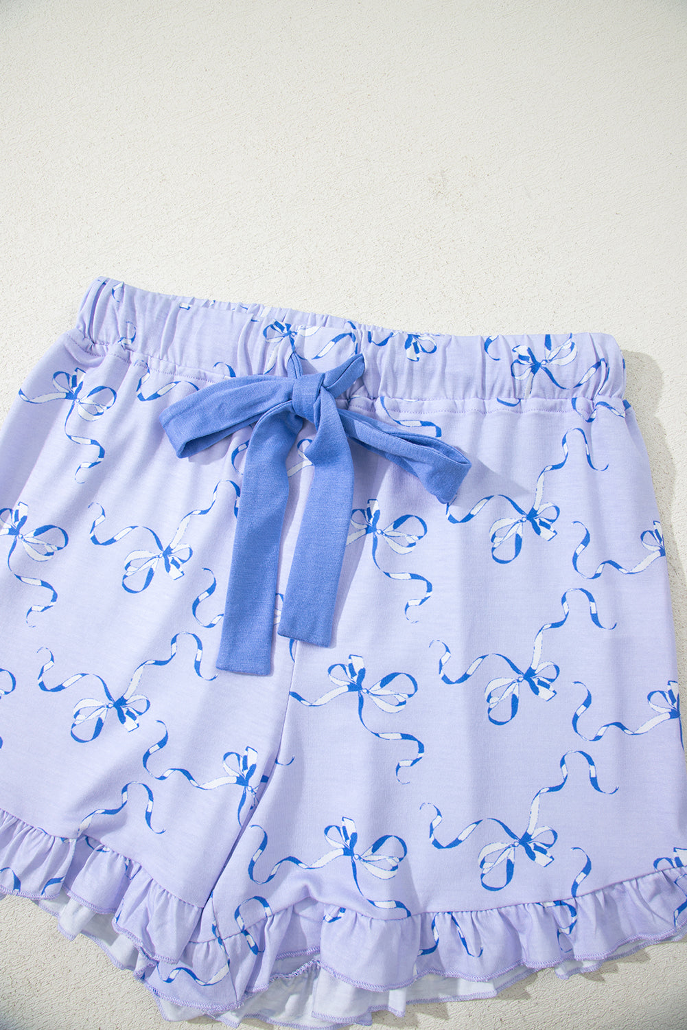 Sky Blue Bow Printed Ruffled Short Lounge Set