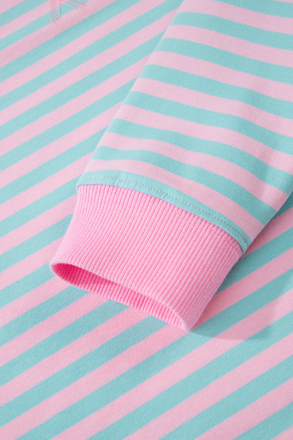 Green Stripe Color Block Detail Long Sleeve Pullover Elastic Waist Pull On Shorts 2pcs Set