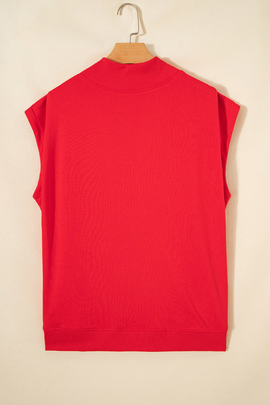 Pink Solid Color High Neck Cap Sleeve Loose Top