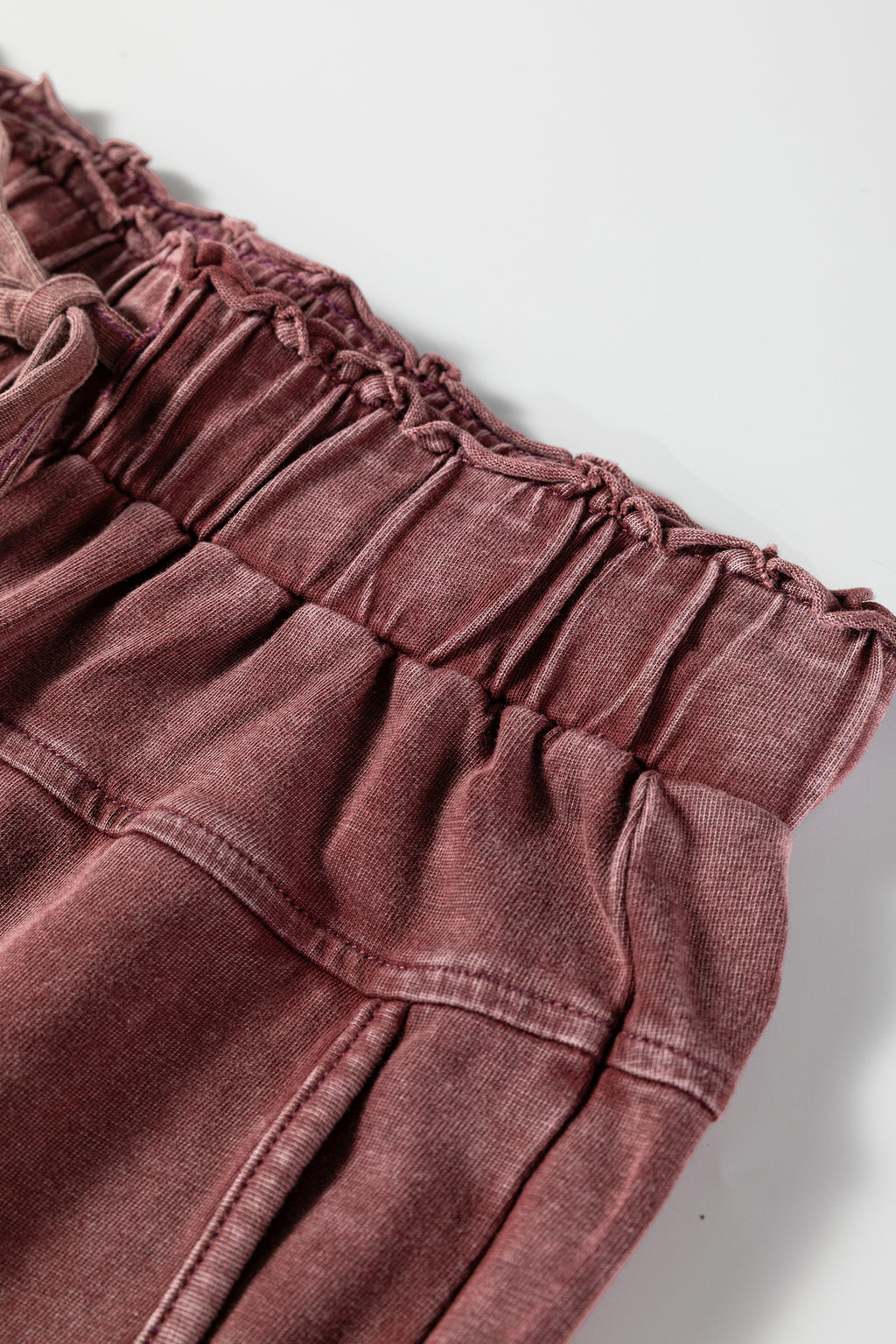 Medium Grey Mineral Wash Lace-up High Waist Raw Hem Patched Pocket Pants