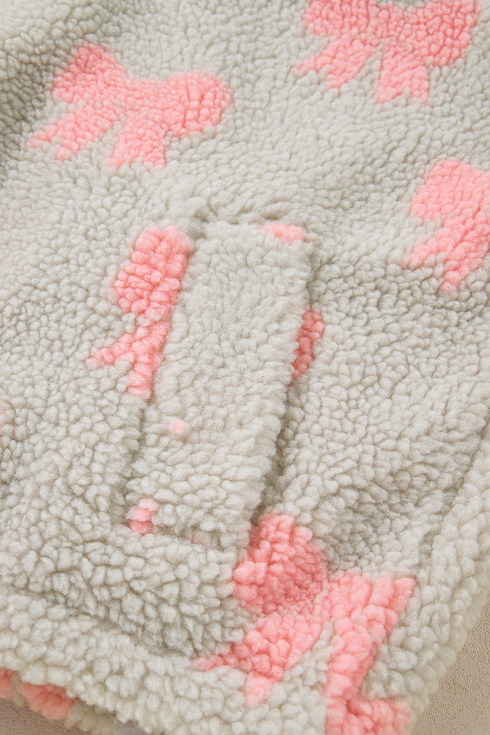 Gray Bow Sherpa Quarter Zip Drop Shoulder Baggy Sweatshirt