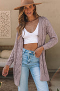 Gray Hollow-out Openwork Knit Cardigan