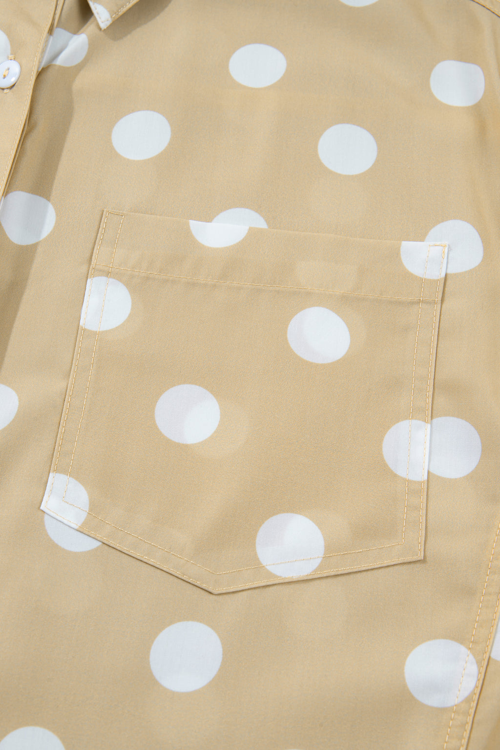 Khaki Polka Dot Print Three Quarter Sleeve Ruffle Hem Casual Shirt