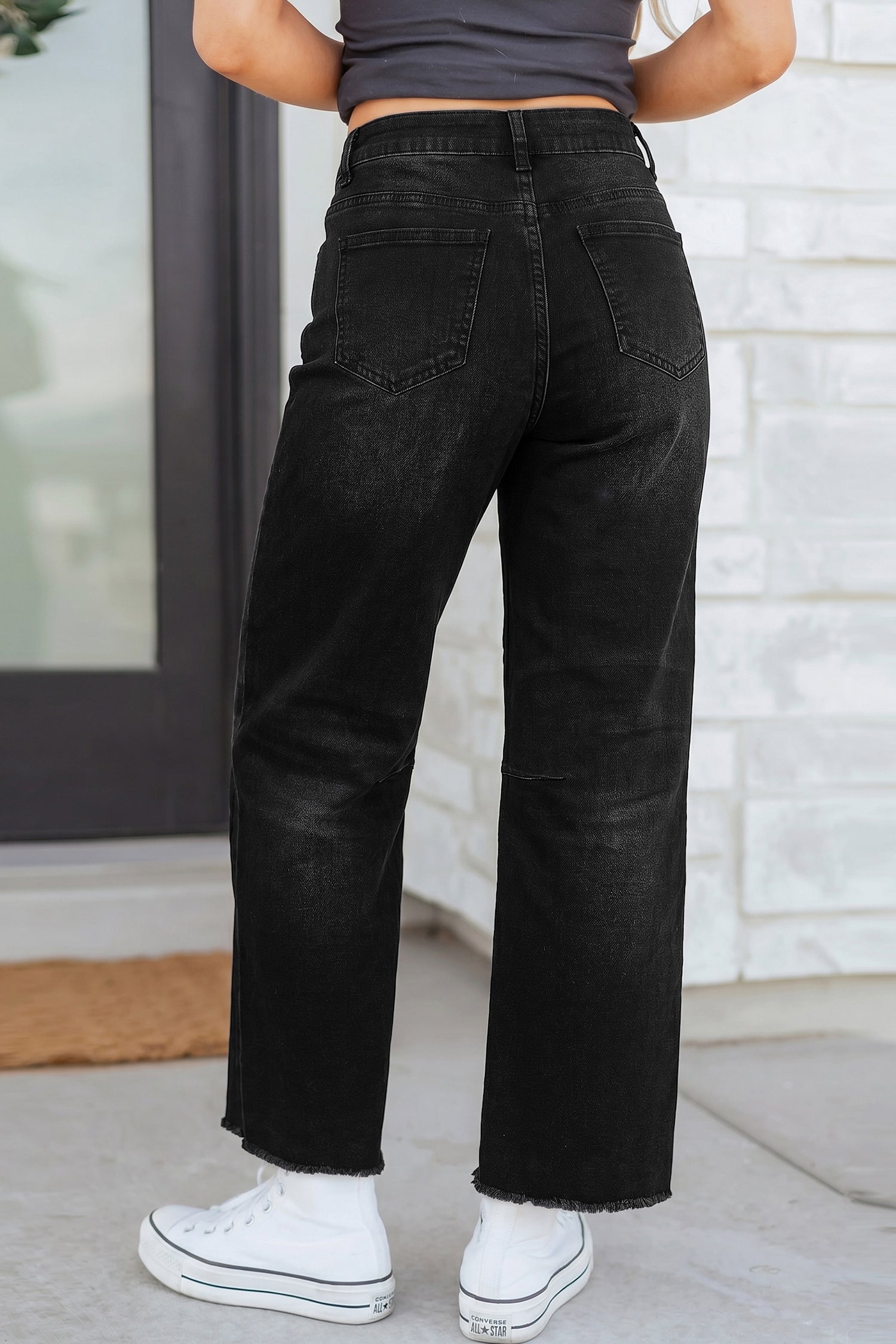 Sail Blue Frayed Cropped Straight Jeans