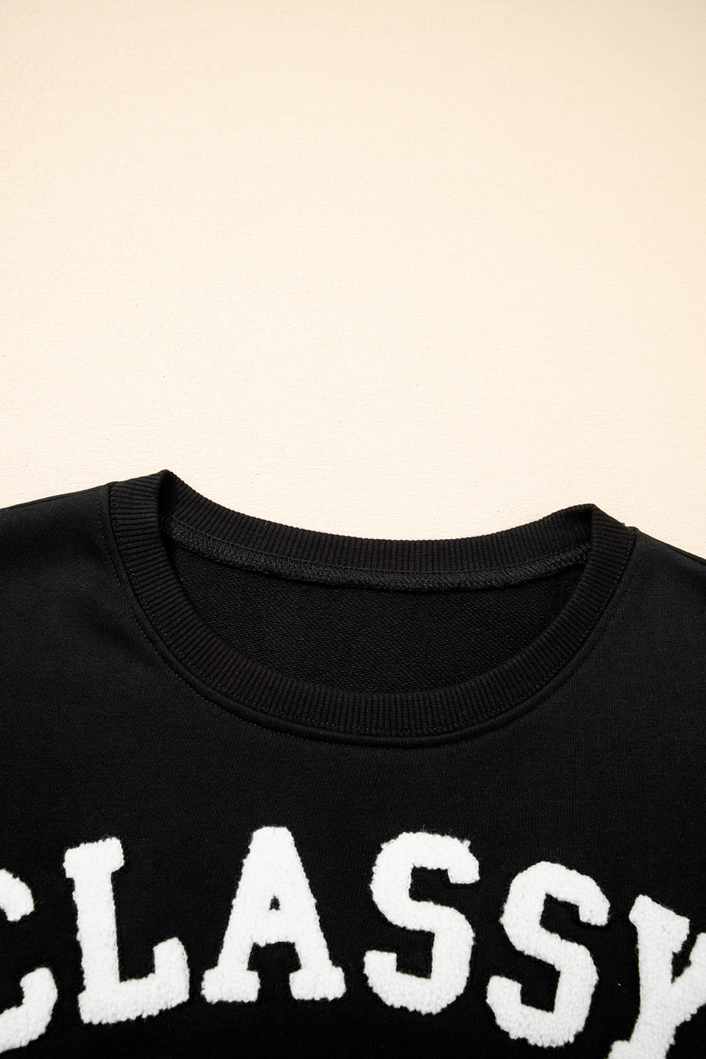 White CLASSY UNTIL KICKOFF Plush Letter Patched Loose Sweatshirt