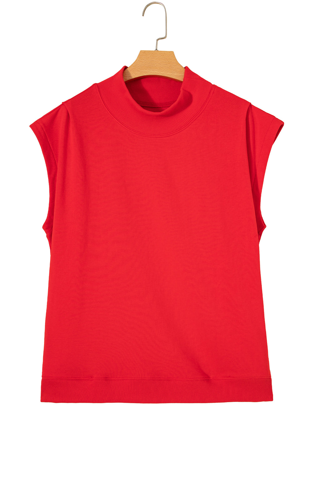 Pink Solid Color High Neck Cap Sleeve Loose Top