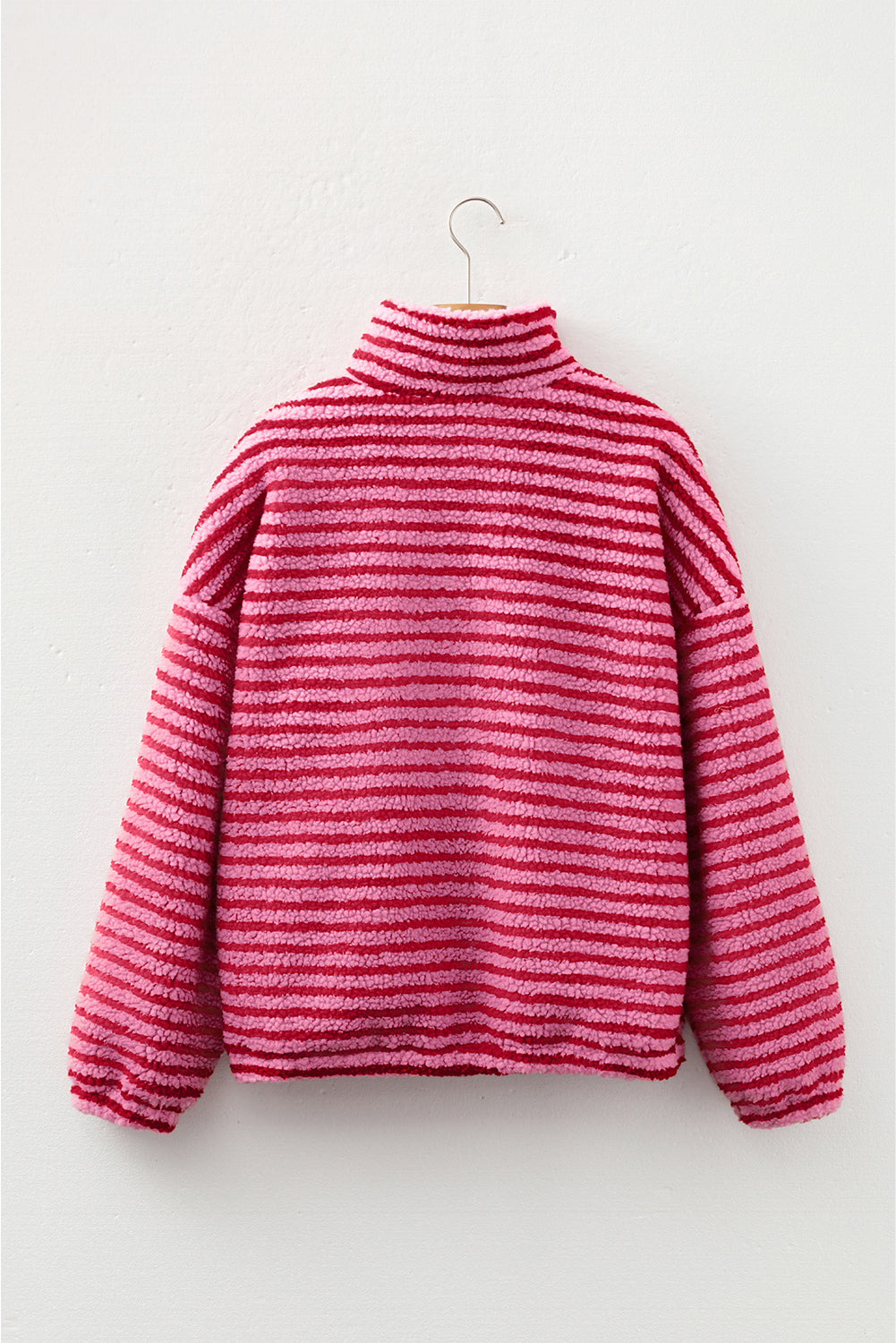 Pink Stripe Quarter Zip Fleece Oversize Sweatshirt