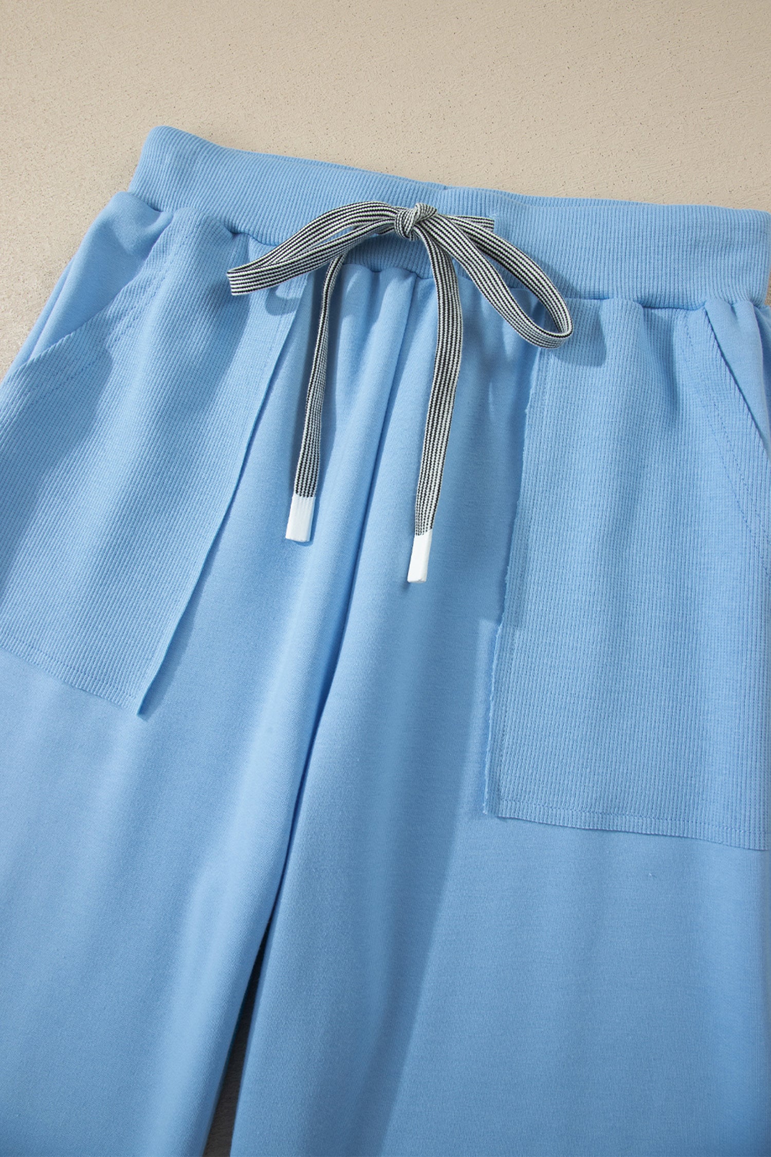 Apricot Pink Solid Color V Neck Tee Drawstring Pant Set