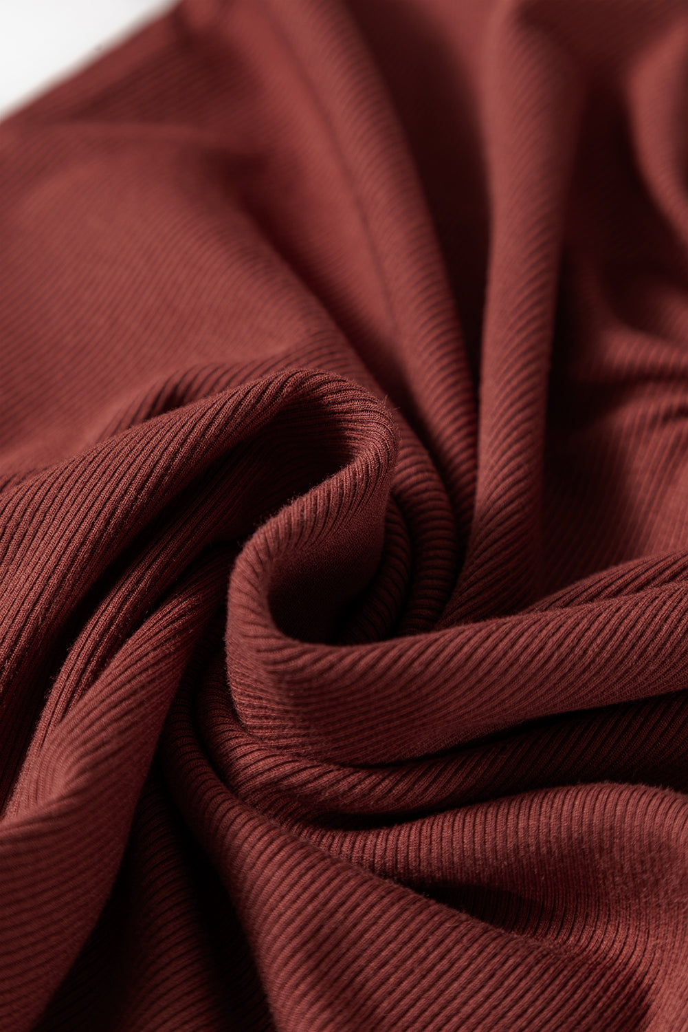 Burgundy Gathered Bust Square Neck Ribbed Fit Long Sleeve Top