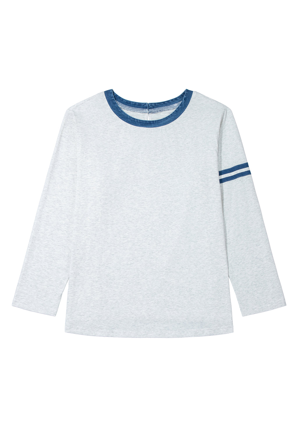 Gray Plus Size Colorblock Detail Round Neck Long Sleeve Top