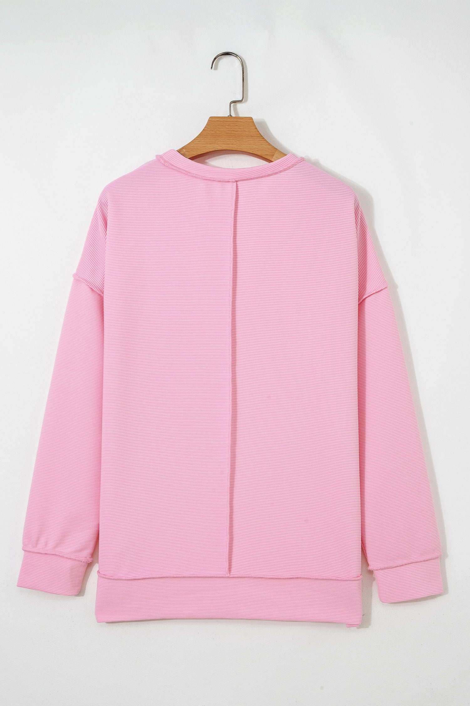 Pink Horizontal Ribbed Exposed Seam Detail Drop Shoulder Baggy Pullover