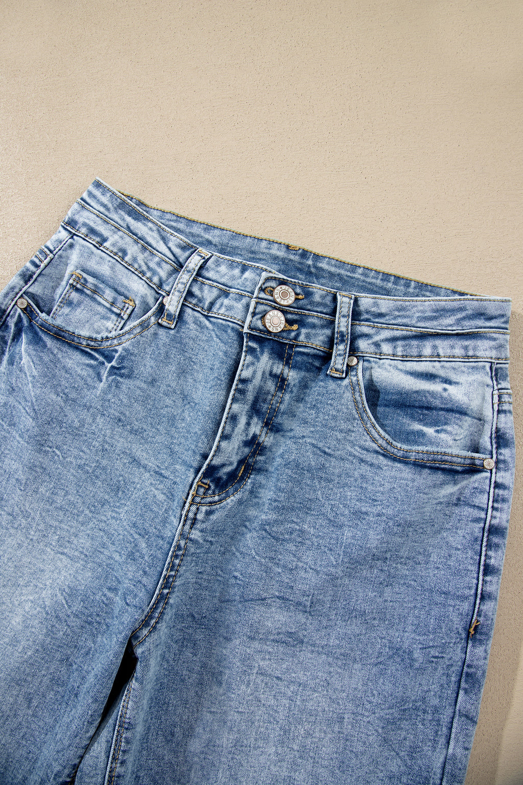 Beau Blue Acid Wash Pocket Detail Flare Jeans