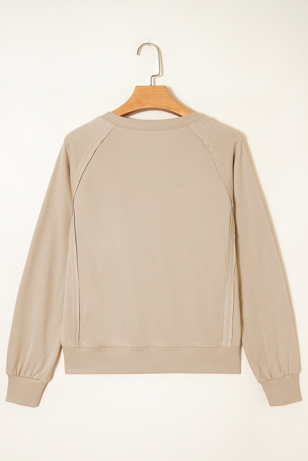 Parchment Raw Edge Exposed Seam Raglan Sleeve Side Slit Sweatshirt