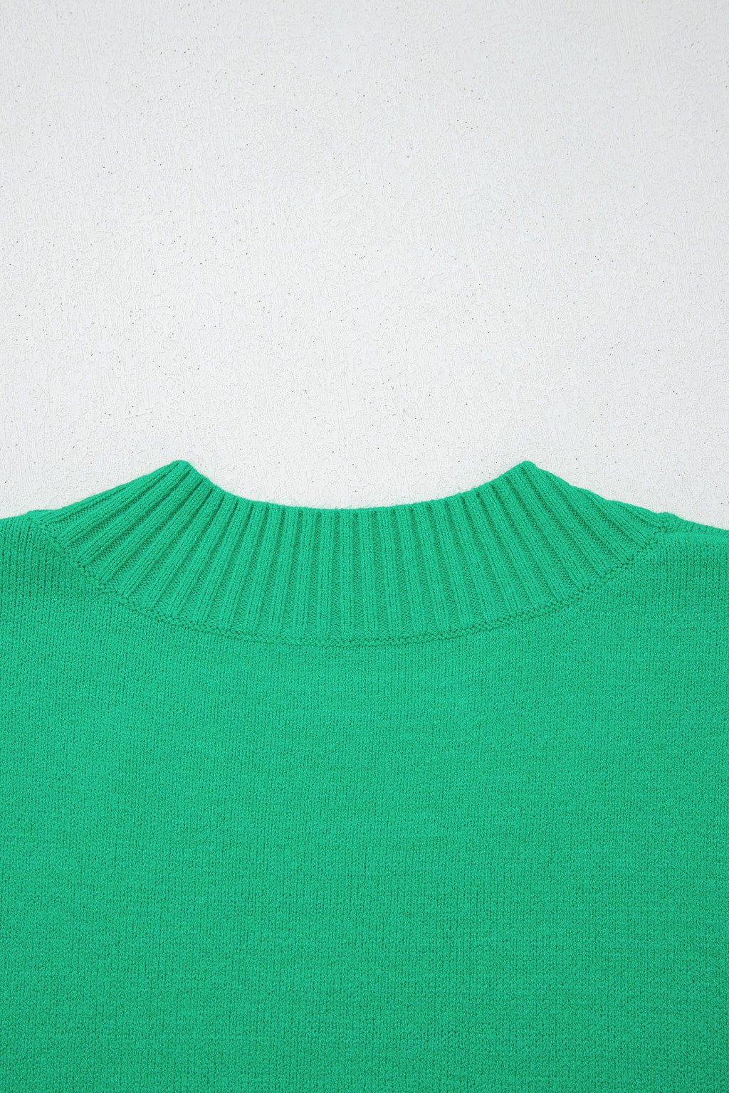 Beau Blue Solid Color Ribbed Trim Round Neck Ruffle Short Sleeve Sweater