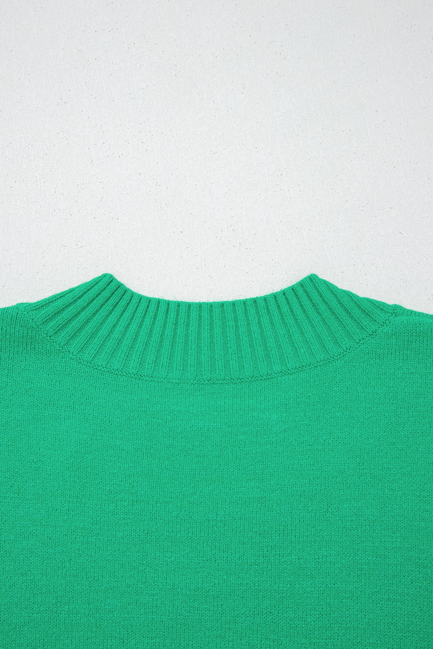 Beau Blue Solid Color Ribbed Trim Round Neck Ruffle Short Sleeve Sweater