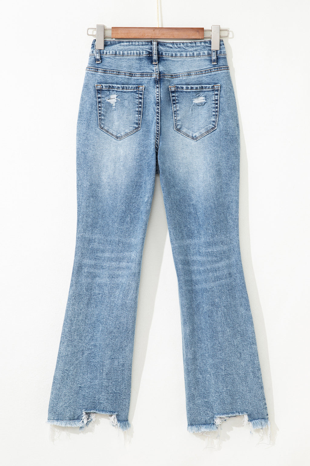 Myosotis Raw Hem Ripped Open Knee Fit Flare Jeans