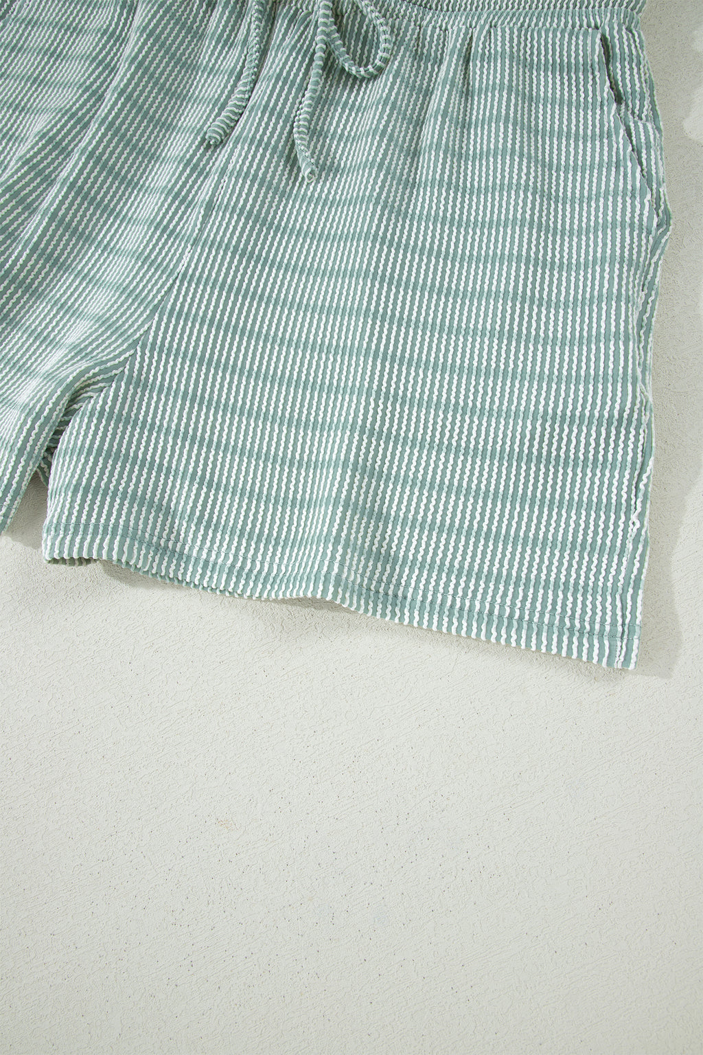 Rose Stripe Raised Rib Loose Tee Drawstring Elastic Waist 2pcs Short Set