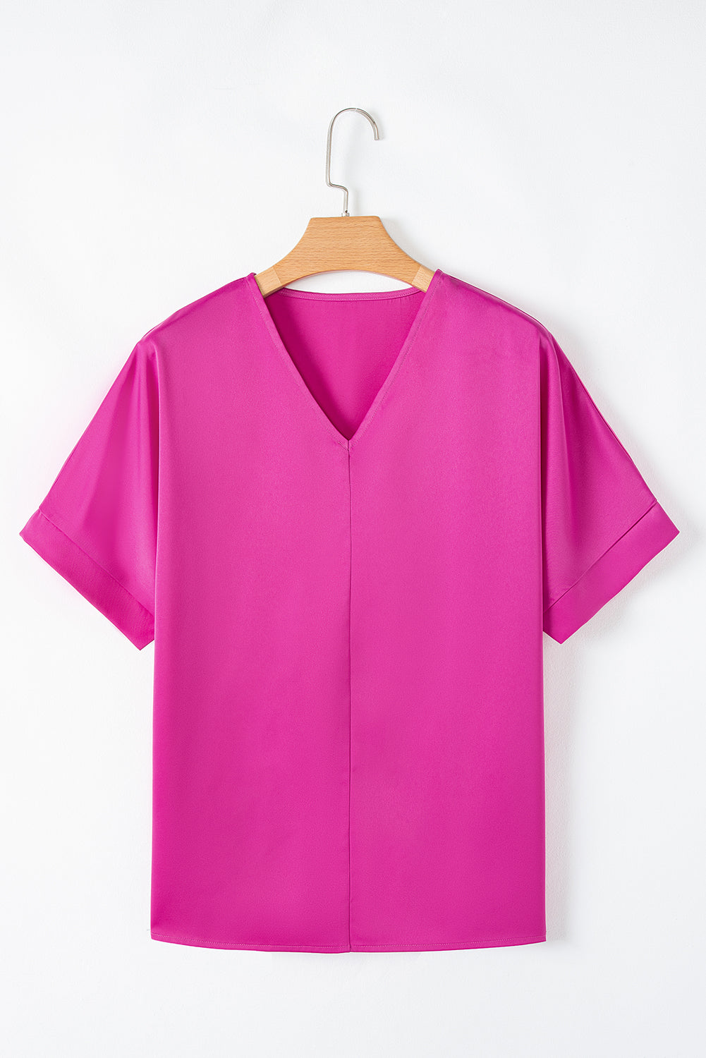 Bright Pink Silky V Neck Dolman Blouse