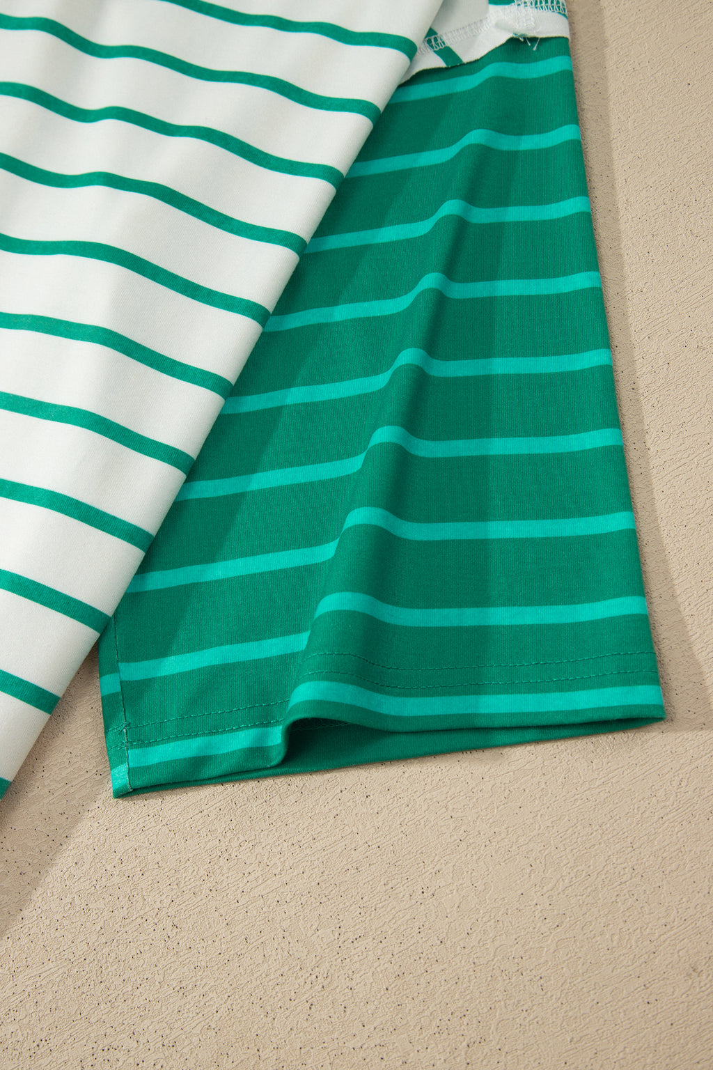 Pink Stripe Colorblock 3/4 Sleeve Loose T Shirt